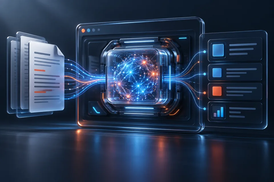 AI processing core connecting documents to structured application outputs