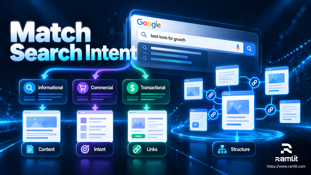 SEO search intent framework showing informational, commercial, and transactional intent mapped to content structure