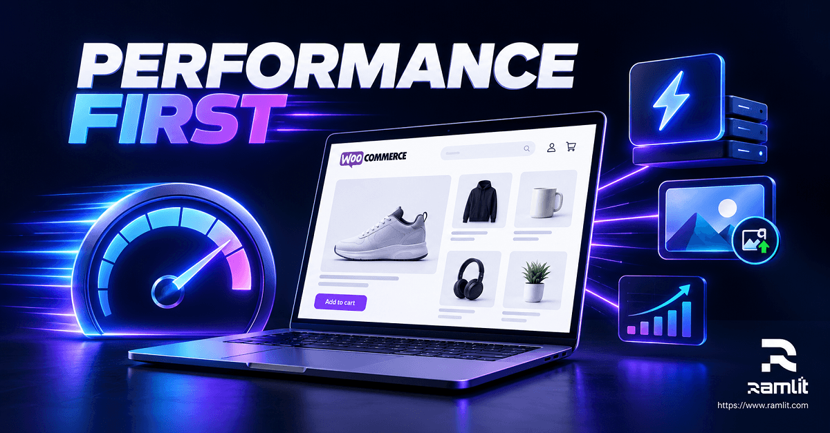 WooCommerce performance optimization showing store speed, optimized images, server performance, and faster ecommerce loading